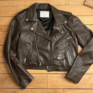 UNDERSTATED LEATHER BROWN MERCY CROPPED JACKET - Leather - Small